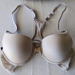 Heidi Klum Intimates Nude Lace Front Closure Racerback Bra Women's Size 34B